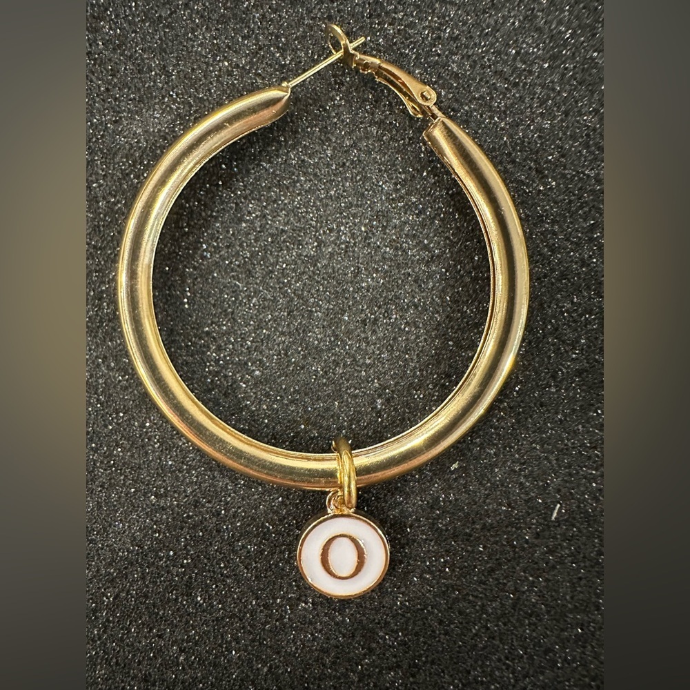 CUSTOMIZABLE Elegant Faux Gold Hoop Earrings with Letter Charm (removable)